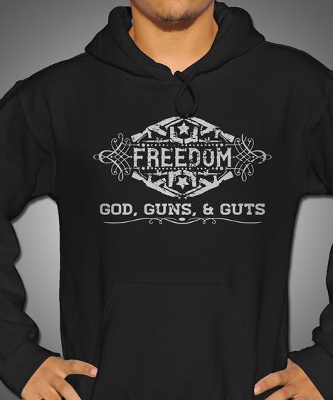 FREEDOM GOD GUNS AND GUTS GUN T-SHIRT Model